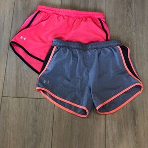 Under Armour grey/orange shorts and pink/blue shorts size Extra Small
